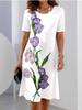 Summer Women's Round Neck Short Sleeve Printed Fashion Loose Midi Dress