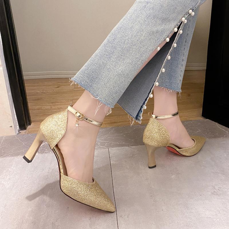 Женские туфли на высоком каблуке с острым носком 2024 года, новые сексуальные туфли на тонком каблуке для вечеринки и свадьбы, женские летние туфли на высоком каблуке с ремешком на щиколотке, сандалии