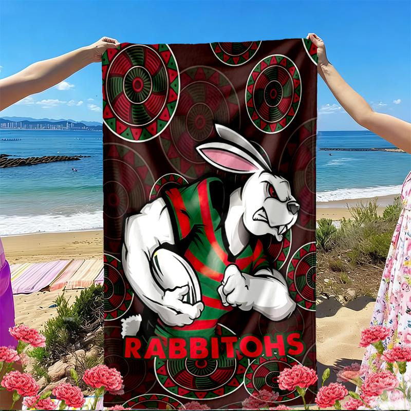 South Sydney Rabbitohs Print Beach Towel, Versatile Lightweight Absorbent Beach Towel for Pool Surf Yoga Bathroom, Perfect Birthday Holiday Gift