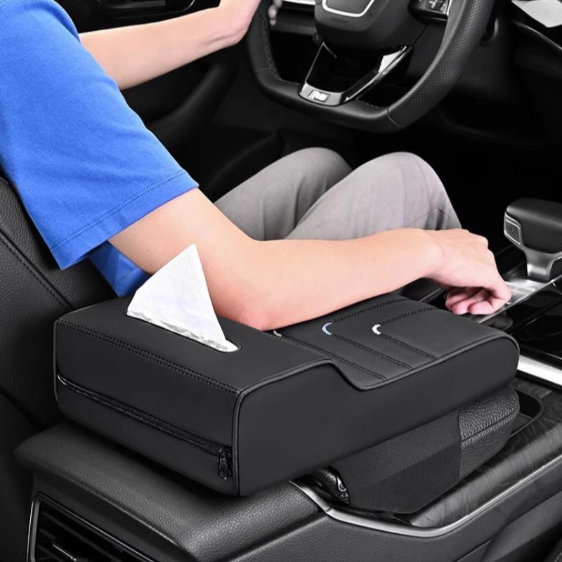 Car Armrest Box Height Increase Pad with Tissue Dispenser Car Armrest Leather Non-slip Memory Foam Pillow Protective Cover