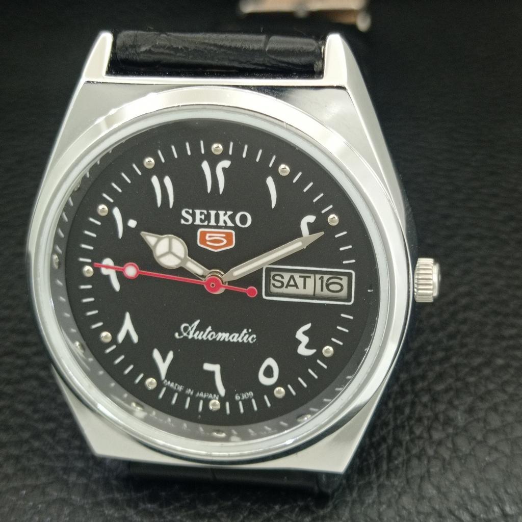 VINTAGE REFURBISHED SEIKO 5 AUTOMATIC 6309A JAPAN MENS BLACK WATCH a442581-1