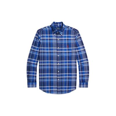 Polo Ss24 Клетчатая рубашка с вышивкой логотипа, однобортная, с длинным рукавом, мужская, рубашки, синий, MNPOWOV16823285-999