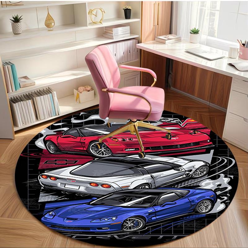 Chevrolet Corvette Print Round Rug, Washable Floor Carpet, For Entryway Dorm Laundry Room Office Study, Home Decor Birthday Christmas Gift