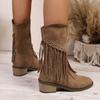 Ботильоны с бахромой больших размеров Женские Зима 2025 Новые Винтажные На молнии сбоку Ковбойские ботинки в западном стиле