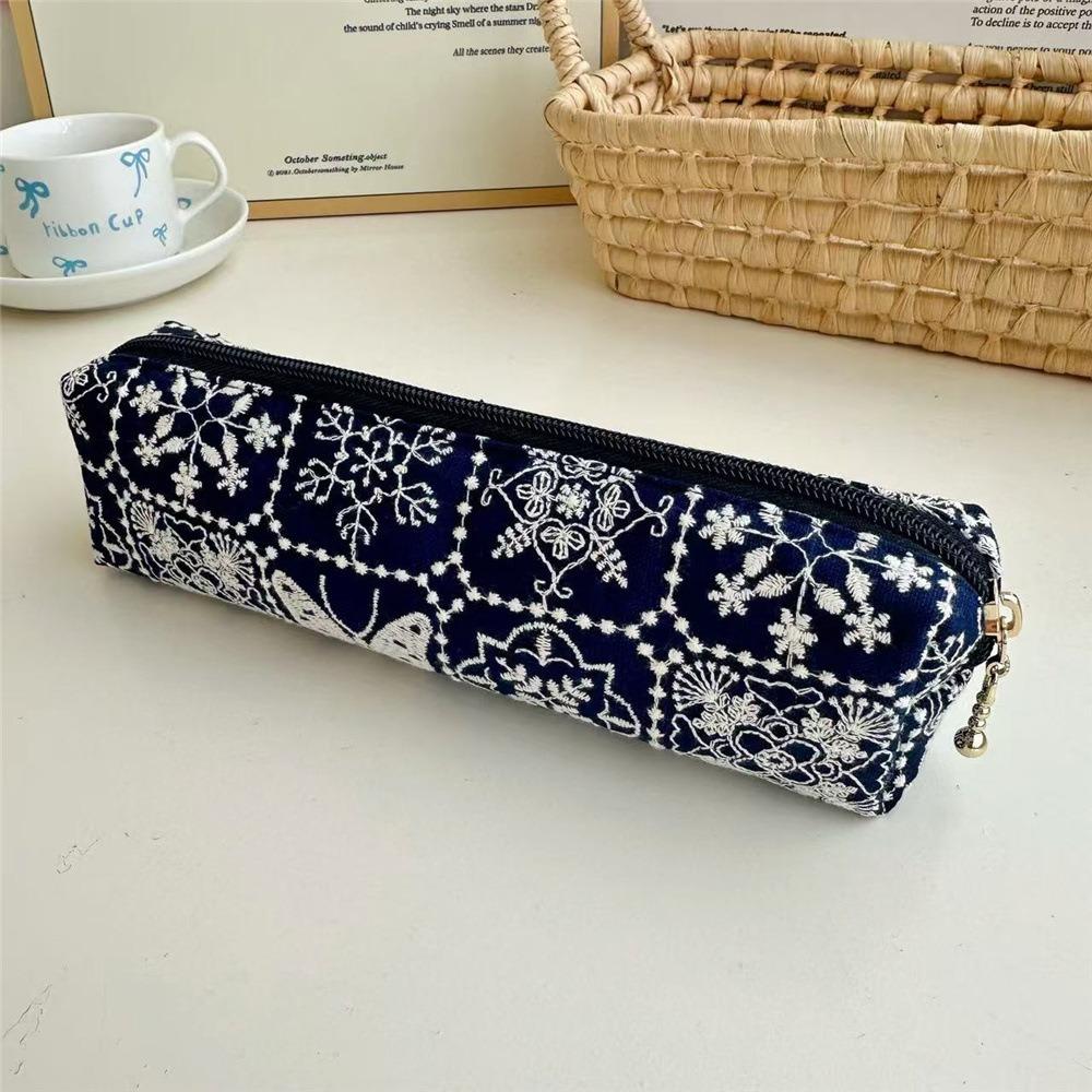 Flower Korean Style Pen Bag Print Cloth Stationery Bag Fashion Embroidered Pencil Case Student