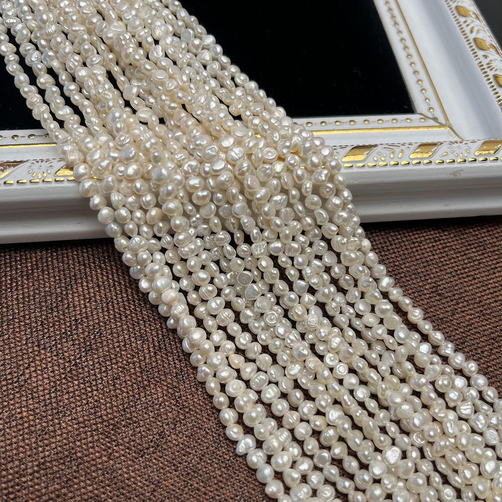 1String Mini White Natural Shell Mother of Pearl Beads, Boho Double-Sided Light Beads, 3-4mm, for DIY Jewelry Making, Perfect Love Wedding Craft, 36cm