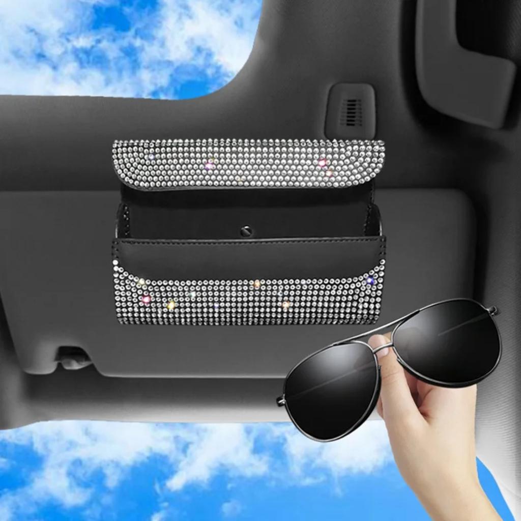 Crystal Car Glasses Case Sunglasses Storage Box Glasses Holder Sun Visor Glasses Case Bling Car Assessoires Interior for Women