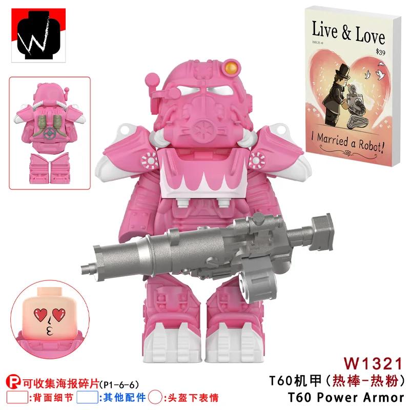 BoS Game T60 Power Armor Army Officers Soldiers Figure Machine Gun Model Building Blocks Kids Toys Gifts Boys Girls Juguetes