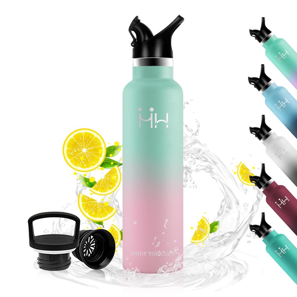 Neofis 1-Liter Water Bottle, Carbonated, Vacuum Insulated, Wide Mouth Design for Easily Add Drinks and Ice, Non-Slip Handle, Cloth Bag for Easy