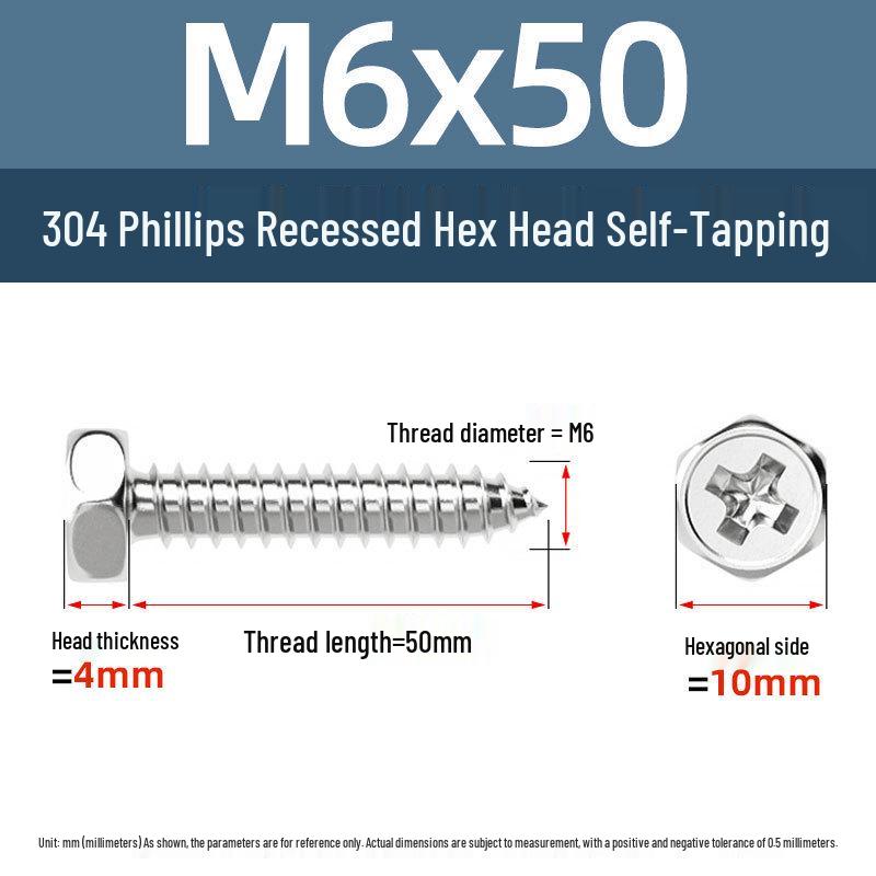 Yigu 304 Stainless Steel Phillips Recessed Hex and Slotted Self-Tapping Screws for Wood, M3-M8