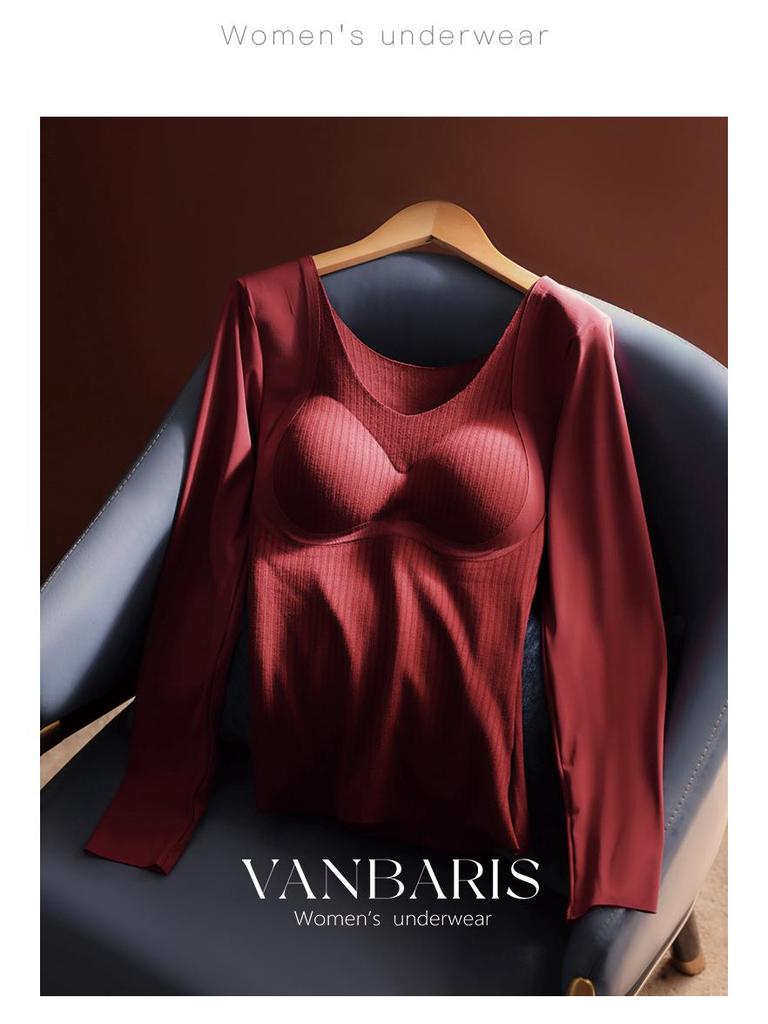 VANBARIS Women's Plus Size Warm Fleece Base Layer Top with Chest Pads