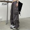 Trousers Women Cargo Pants Hip Hop Baggy Solid Color Multi Pockets Elastic Waist Match Top Loose Breathable Lady Clothes