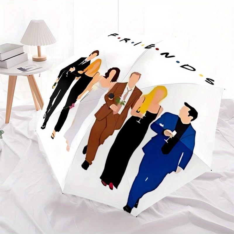 1pc Friends TV Show Automatic Folding Umbrella, Portable Collapsible Design, 8-Rib Iron Frame, All-Season Casual Outdoor Accessory for Christmas Birth