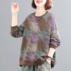 New Spring and Autumn Women's Spliced Printed Pullover Round Neck Sweatshirt Western Style Retro Casual Top