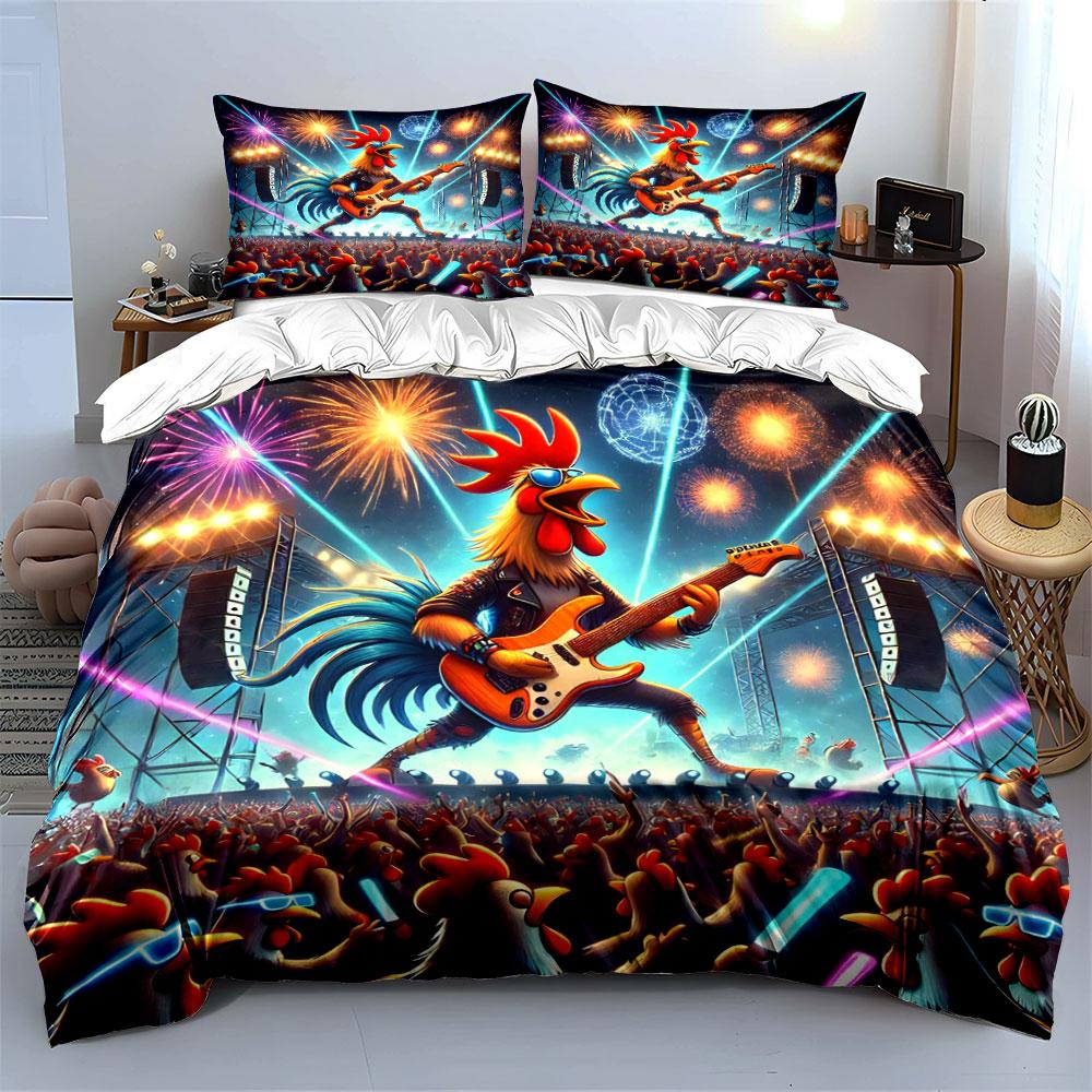 Rock concert rooster theme. Bedding sets Duvet cover sets Duvet covers Pillowcases(1 * Duvet Cover 2 * Pillowcases without duvet insert)