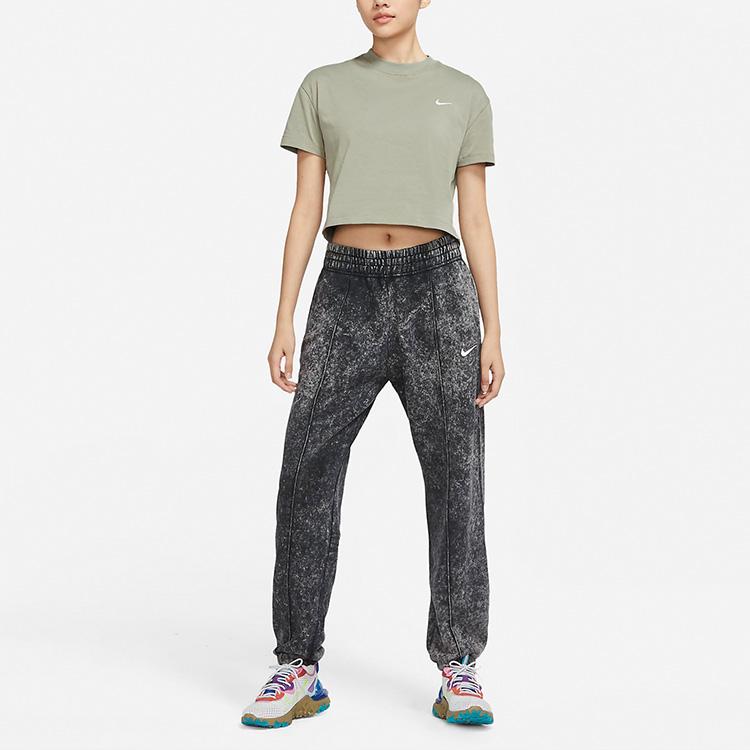 Nike Повседневная однотонная футболка с коротким рукавом и круглым вырезом с логотипом, женские топы светло-армейского зеленого цвета DA0324-320