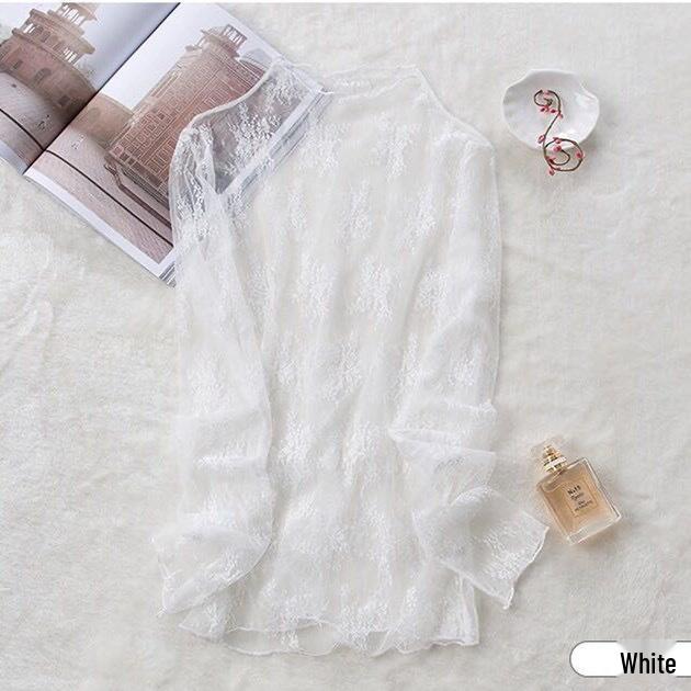 Блузка из кружевной сетки Four Seasons с полувысоким воротником и длинными рукавами, просвечивающая, в корейском стиле