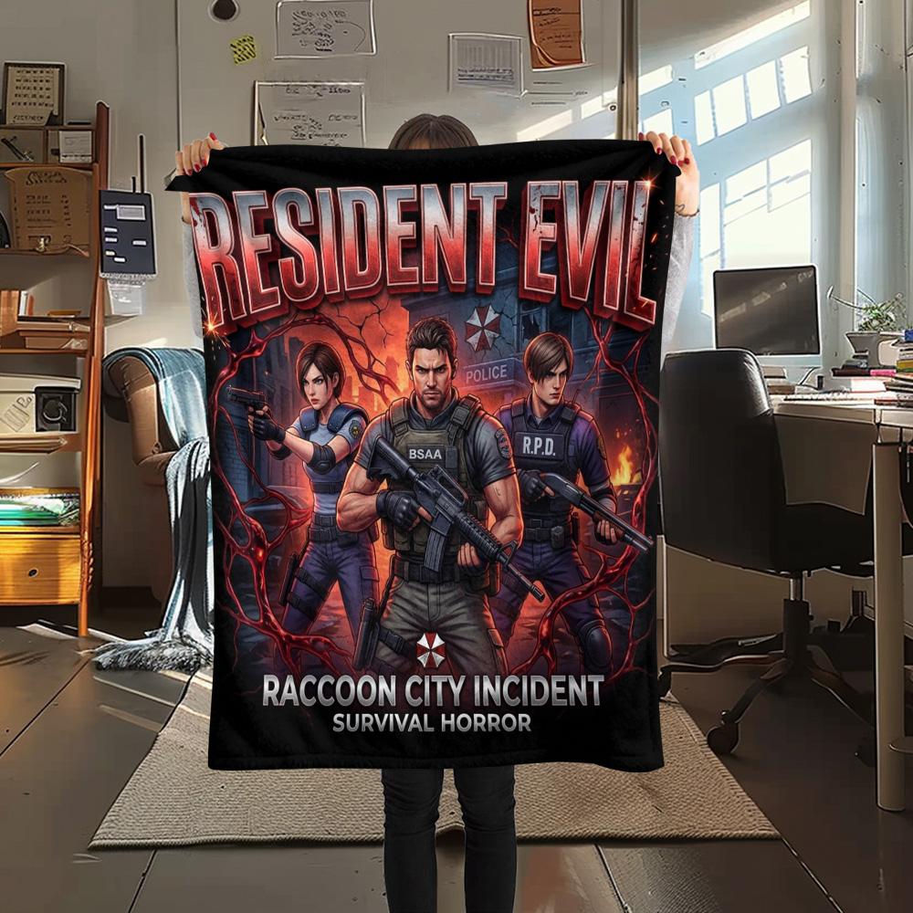 1PC Resident Evil Patterned Flannel Blanket Suitable For All Seasons For Home Decor Warmth And Comfort Gifts Holiday Present