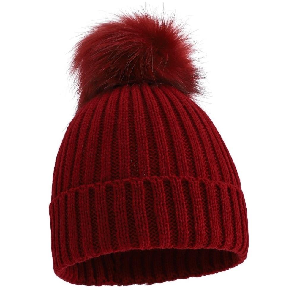 Solid Color Ribbed Knit Beanie Ribbed Knit Faux Fur Winter Beanie Hat Thick Warm Single Pom Pom Faux Fur Pom Beanie Cold Weather