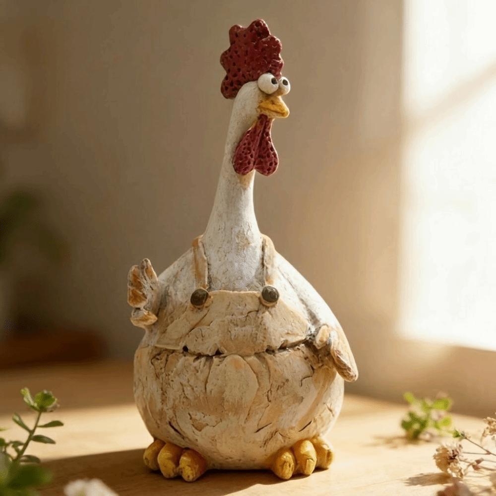 Cute Rooster Statue Cartoon Animal Shaped Garden Ornament Home Gift Chicken Sculpture Indoor Decor