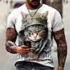 Cat Printed 3D T-shirts for Men Oversized Short Sleeve Japanese Style Graphic Men's Clothing Fashion Pullover T Shirts Men