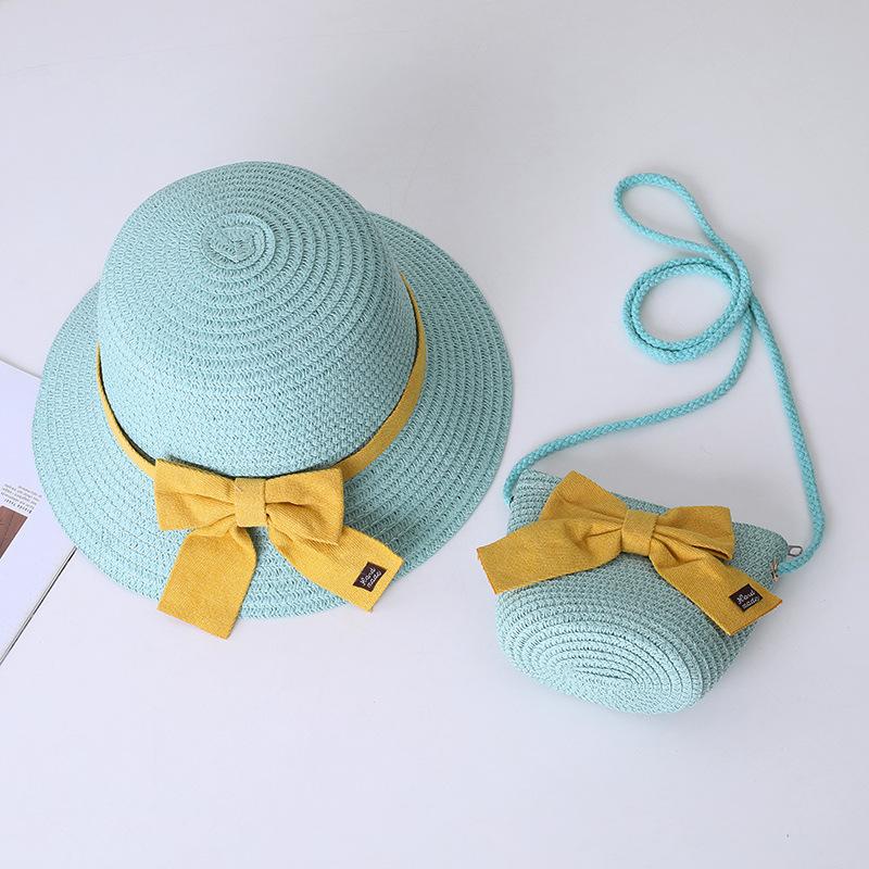 New Summer Baby Girls Straw Hat And Shoulder Bag 2pcs Set Parent-child Wide Brim Lace Holiday Beach Sun Hats Outdoor Bucket Cap