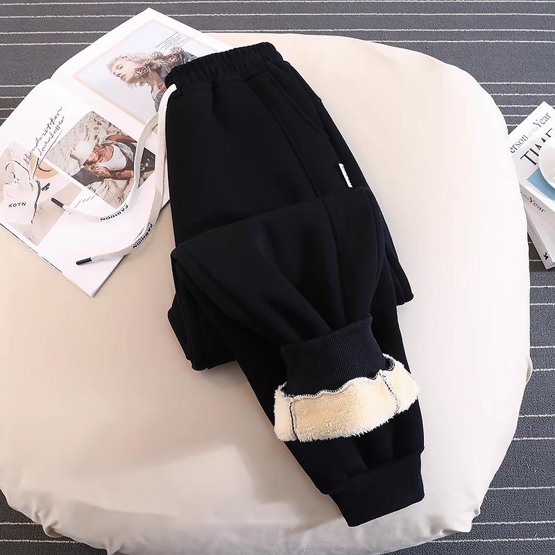 Женские спортивные штаны на флисовой подкладке из овечьей шерсти - Толстые, теплые, с манжетами джоггеры для осени/зимы 2024