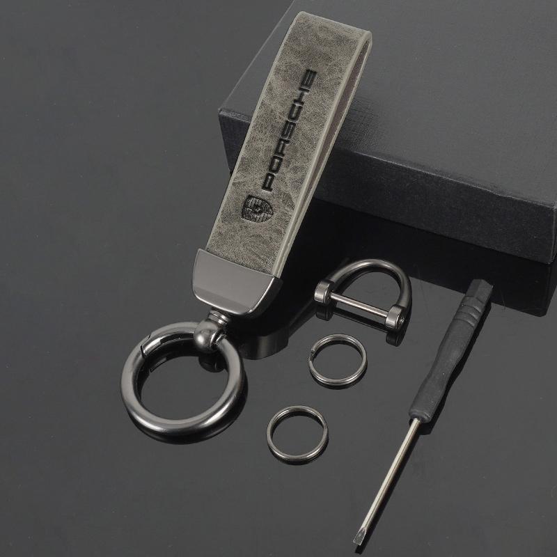 Leather KeychainFor Porsche Cayenne Panamera Macan 911 Taycan Boxster Cayman 918 Pajun Car Logo Key Chain Pendant Key Holder