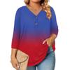Womens 3/4 Length Sleeve Tops Plus Size Button Down V Neck Shirts Blouses Casual Printing Loose