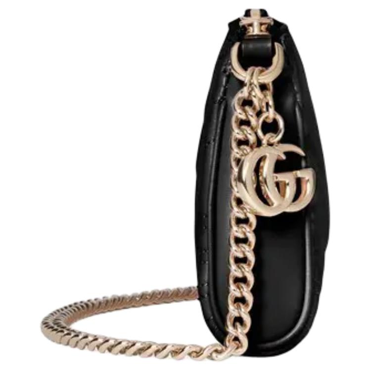 Gucci GG Marmont Logo Double G Zipper Leather Shoulder Bag Small Women shoulder bag Black 847589-DTDFT-1000