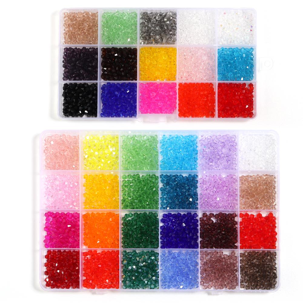 15/24Grids 4mm Multicolor Crystal Beads Bicone Shaped Faceted Loose Glass Beads For Jewelry Making Bracelet Necklace DIY Earring