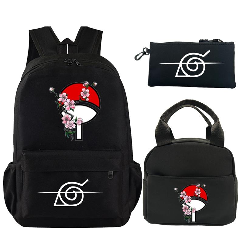 3Pcs/set Anime Naruto Printed Backpack Bookbag with Lunch Bag Pencil Case Teenager Children Girl Boy Schoolbag Rucksack