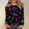 Женский модный пуловер с круглым вырезом и длинными рукавами с принтом сердечек ко Дню святого Валентина