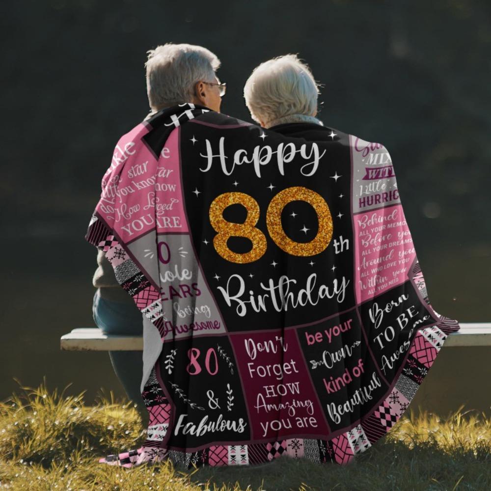 80th Birthday Gift Blanket Print Soft and Comfortable Flannel Blanket for Sofa Bed Living Room