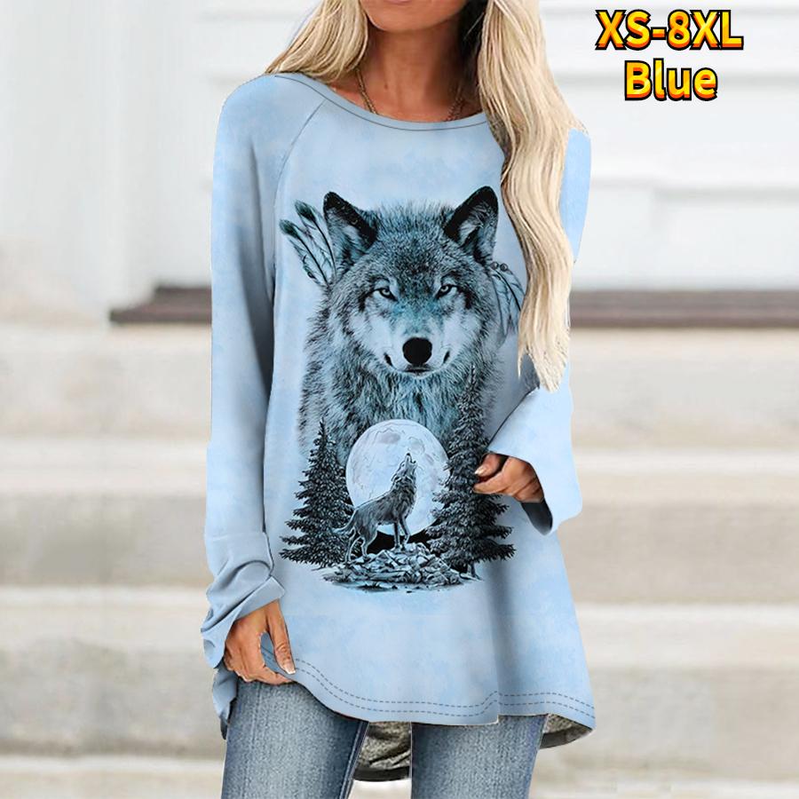 Long Sleeved Hoodie Spring and Autumn Animal Pattern Loose Women Bag Hip Crewneck Top XS-8XL