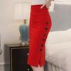 Fashion Women Midi Skirt Slim OL Sexy Open Slit Button Slim Pencil Elegant