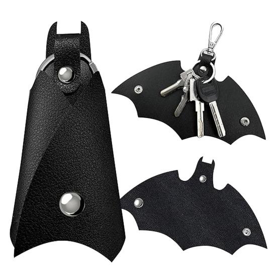 Bat Shape Key Holder Faux Leather Protector with Keychain Portable Key Organizer for Pocket Handbag Men Women Housekeeper
