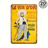 Винтажная жестяная табличка Аперитив Le Vin D'Or Реклама Желтый фон Ретро Металлический плакат Декор для бара