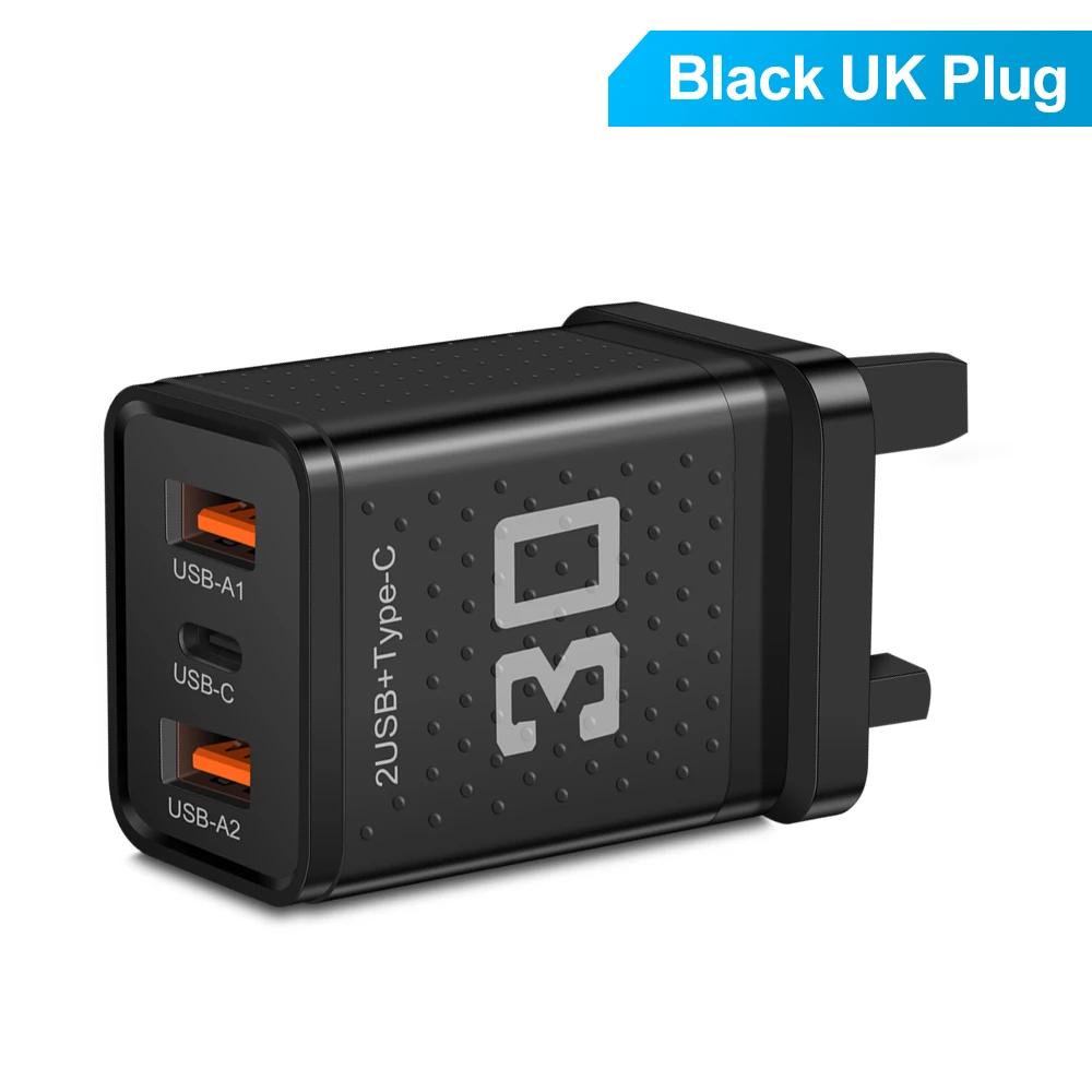 Зарядное устройство USB C 30 Вт PD Быстрая зарядка мобильного телефона Тип C PD Сетевой адаптер Вилка EU/US/UK для IPhone 16 Xiaomi 15 Samsung S24