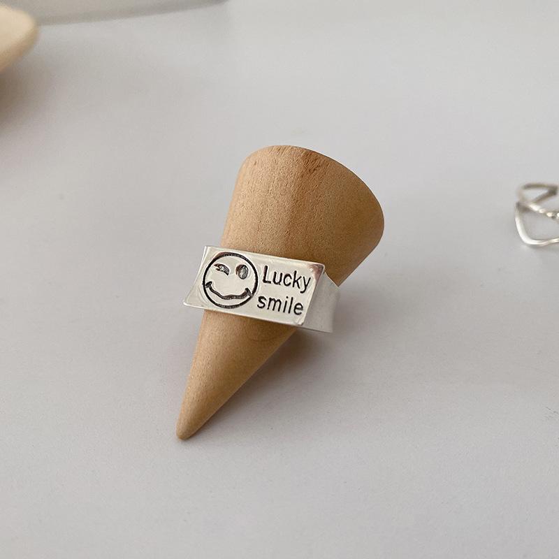 Smiley Face Ring Female Retro Simple Temperament Lucky Smile Ring Opening Adjustable Index Finger Ring