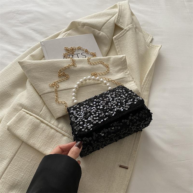 Foreign Style Simple Sequined Pearl Handbag Spring And Summer Versatile Chain Messenger Bag Small Square Bag Women