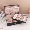 PU Leather Jewelry Storage Box with Clear Flip Lid Double Layer Drawer Organizer for Earrings Ring Necklace Display Jewelry Case