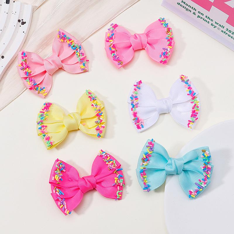 2/6Pcs Baby Solid Hair Bows Hair Clips Ribbon Bow Hairpin For Girl Cheer Bowknot Barrettes Children Headwear Hair Accessories