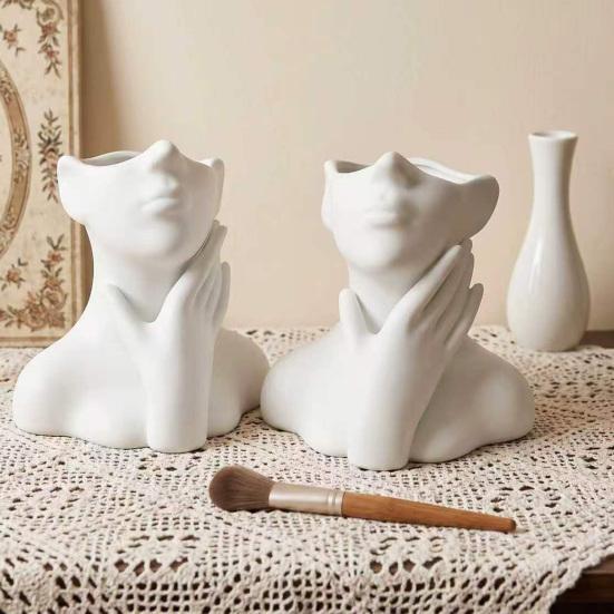 DYS 3D-печатный держатель для ручек в виде скульптуры лица, Эстетичный настольный органайзер, Стакан большой емкости для кистей для макияжа на стол, Водонепроницаемый портрет