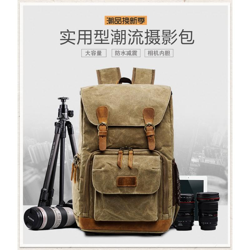 Waterproof Durable Canvas DSLR Camera Backpack Men Women Retro Style Shoulder Bag With Lens Compartment
