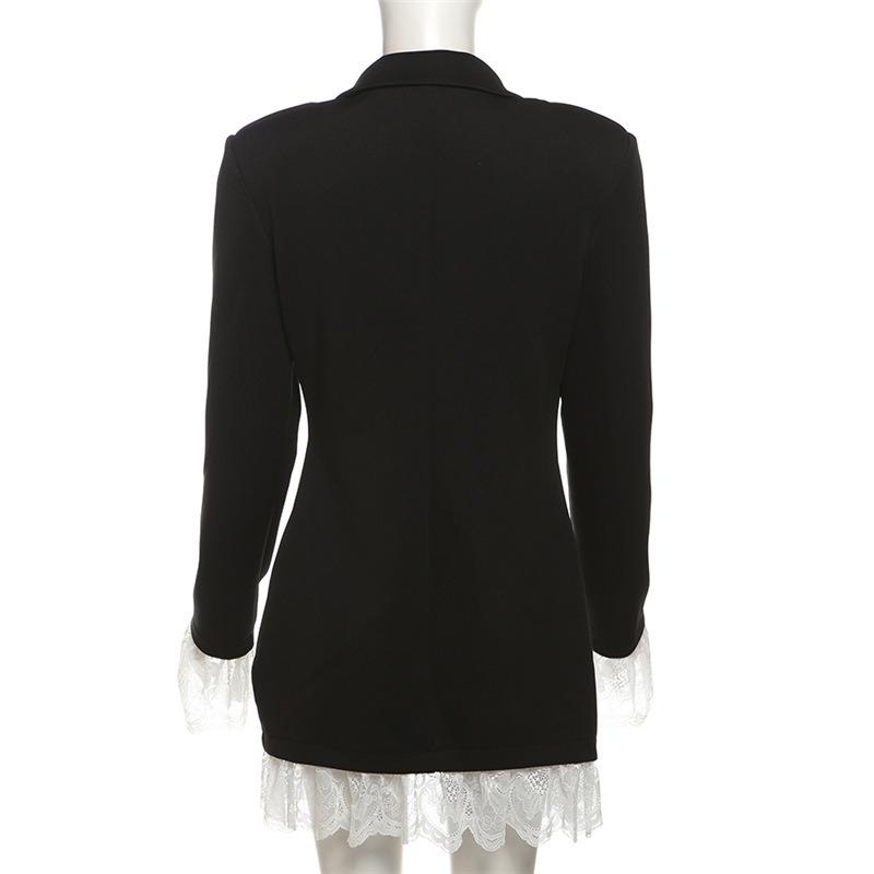 Autumn Women's Temperament Sexy Lace Patchwork Suit Collar Long-sleeved Dress