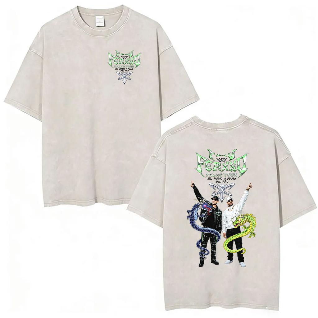 Vintage Washed Feid Vs Ferxxo Tour 2026 T Shirt Rapper Feid Ferxxo Fans Pop Short Sleeve Tshirts Mens Hip Hop Clothing Tshirt