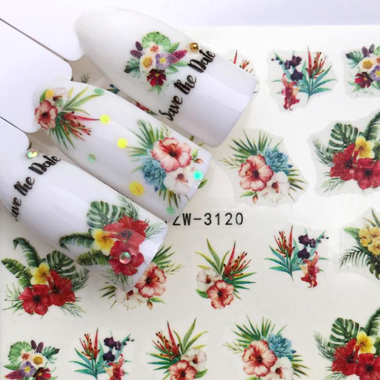 1 лист, цветочная серия, наклейка для дизайна ногтей, переносная вода, полная обертка, татуировка с изображением оленя, лаванды, фламинго, наклейки для ногтей, сделай сам, украшение