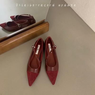 Нишевый дизайн новый острый носок темперамент каблук красный одинарные туфли мягкая подошва 2025 Мэри Джейн женские туфли низкие весенне-осеннее ощущение черный