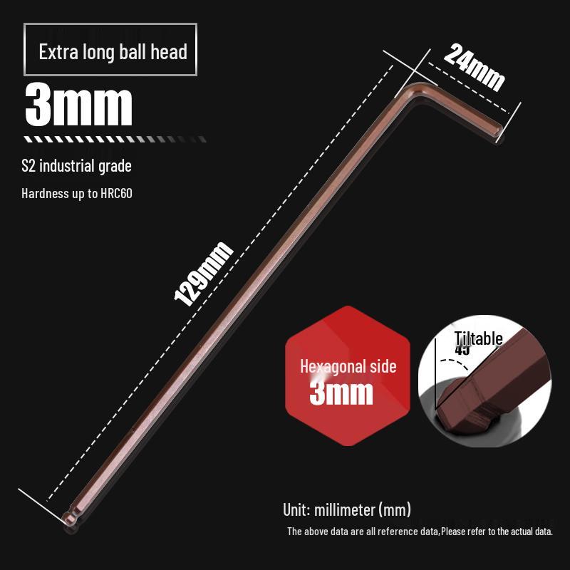 Высокопрочный S2 Шаровая головка L-образный Удлиненный шестигранный ключ, Внутренний шестигранник 6-гранный, Размеры 2,5 мм и 4 мм